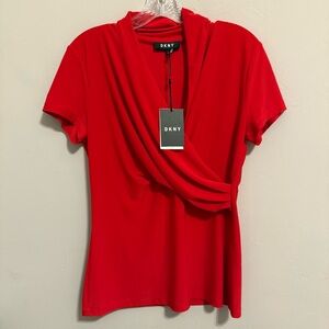 DKNY Women's Bold Red Short Sleeve Blouse Size M